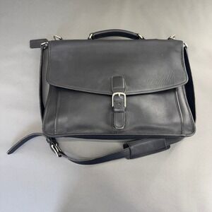 Vintage Coach Black Leather Briefcase Bag with Shoulder Strap & Key